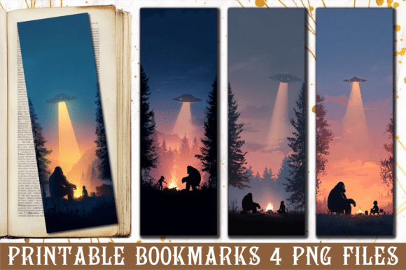 Bigfoot Campfire UFO Sunset Bookmark Graphics for Crafts
