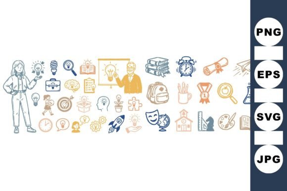 Educational Doodle Icon Clipart Set: Graphics for Crafts