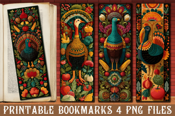 Folk Art Turkey Bookmark: Graphics for Crafts