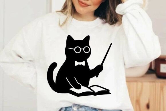Funny Cat Teacher SVG: Graphics & Illustrations
