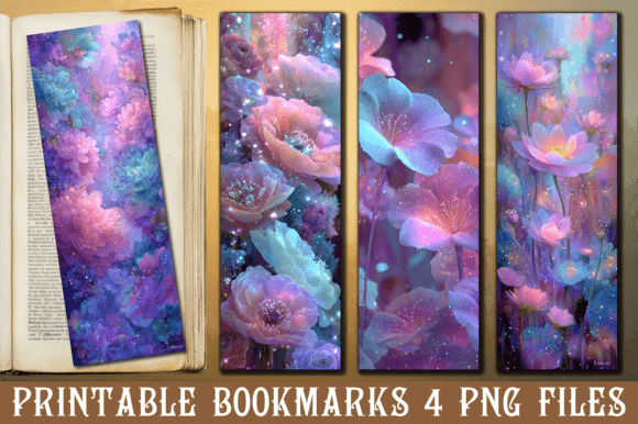 Magical Glitter Sparkle Flower Bookmark Graphics for Crafts