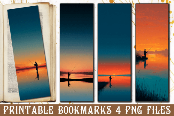 Minimalist Lake Sunset Fishing Bookmark: Graphics for Crafts
