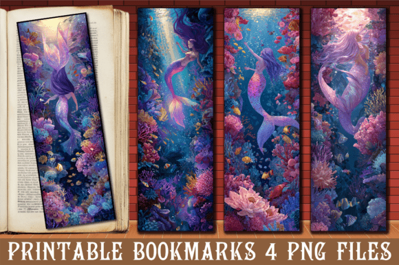 Purple Mermaid Bookmark Graphics for Crafts