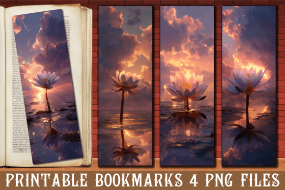 Sunset Clouds Lotus Bookmark Graphics for Crafts
